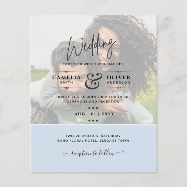 All-in-1 BUDGET PHOTO OVERLAY Wedding QR Code RSVP Flyer (Front)