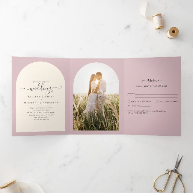 All-in-1 Dusty Rose Wedding Programme RSVP PHOTO (Intérieur)