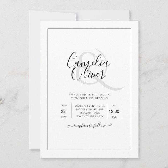 All-in-1 Elegant Classic White Wedding Invitation (Front)