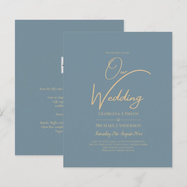 All-in-1 Elegant Sea Glass Teal Gold Wedding QR cd (Front/Back)