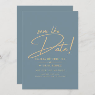 All-in-1 Elegant Sea Glass Teal Gold Wedding QR cd Invitation