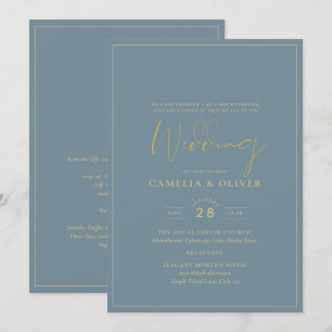 All-in-1 Elegant Sea Glass Teal Gold Wedding QR cd Invitation