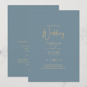 All-in-1 Elegant Sea Glass Teal Gold Wedding QR cd Invitation