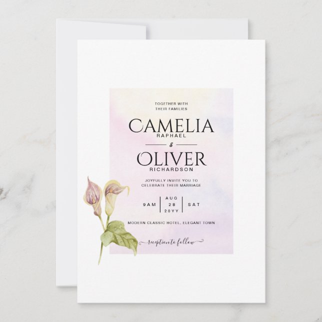ALL-IN-1 Pink CALLA LILY Art Wedding INVITE (Front)