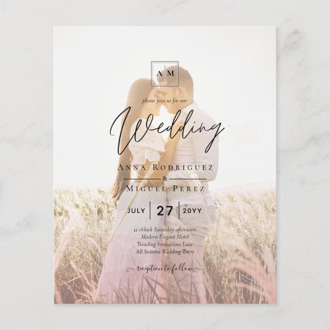 All-in-1 Pink Ombre Photo Overlay Wedding QR Code Flyer (Front)