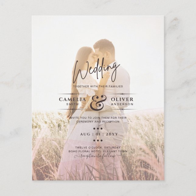 All-in-1 Pink Ombre Photo Overlay Wedding QR Code Flyer (Front)