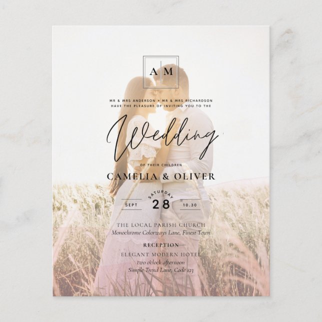 All-in-1 Pink Ombre Photo Overlay Wedding QR Code Flyer (Front)