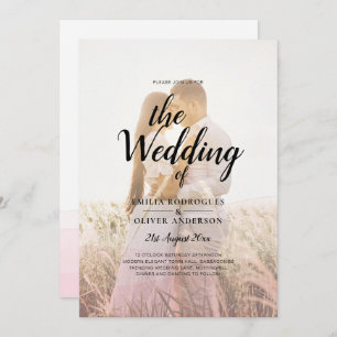 All-in-1 Pink Ombre Photo Overlay Wedding QR Code Invitation