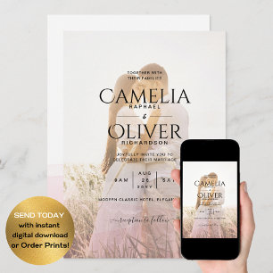 All-in-1 Pink Ombre Photo Overlay Wedding QR Code Invitation