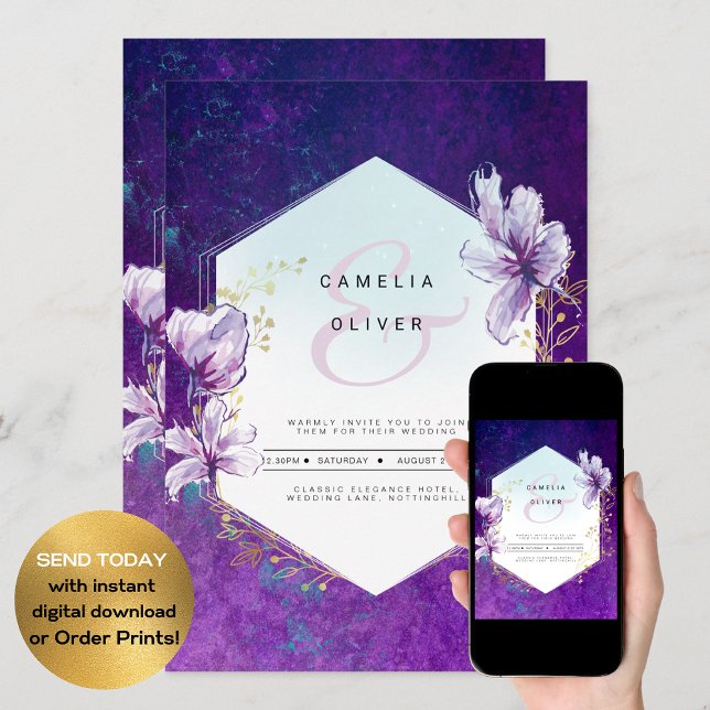 All-in-1 Plum Purple Floral Wedding  Invitation (Creator Uploaded)