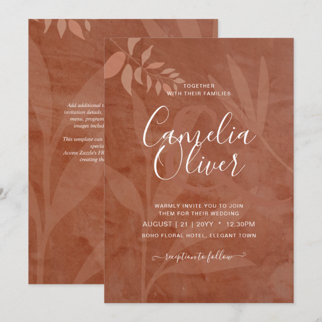 All-in-1 Rustic Terracotta Overlay Wedding Invitation (Front/Back)