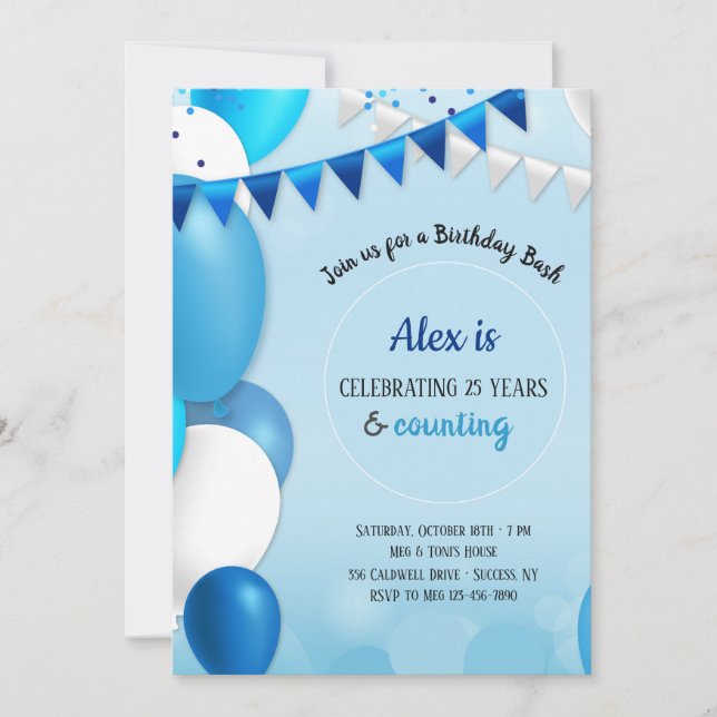 All in Blue Birthday Invitation (Front)