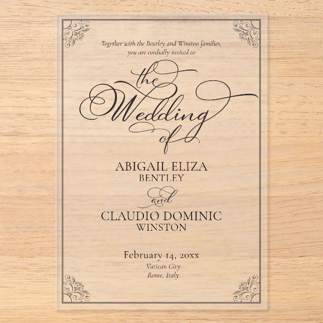 All-In-On Elegant Script Rome Italy Destination Acrylic Invitations (Front)