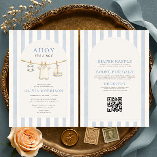 All in One Ahoy It's a Boy Clothesline Baby Shower Invitation