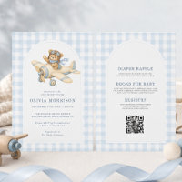  All in One Airplane Bear Gingham Boy Baby Shower