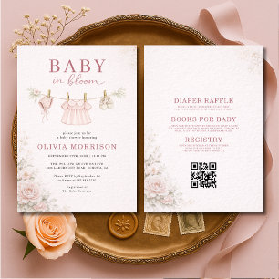 All in One Baby in Bloom Clothesline Baby Shower Invitation