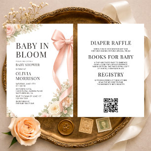 All in One Baby In Bloom Pink Bow Baby Shower Invitation