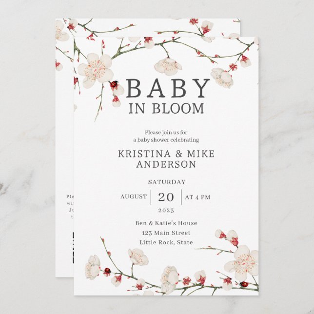All in One Baby in Bloom QR Code Douche Invitation (Devant / Derrière)