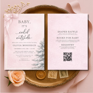 All in One Baby It's Cold Outside Bow Baby Shower Invitation