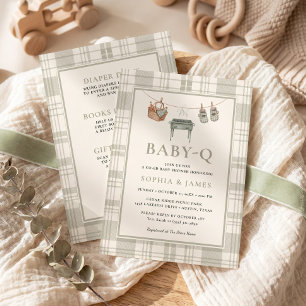 All in One Baby Q Grill Clothesline Plaid BBQ Invitation