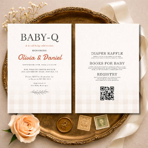 All in One Baby Q Rustic Couples Baby Shower  Invitation