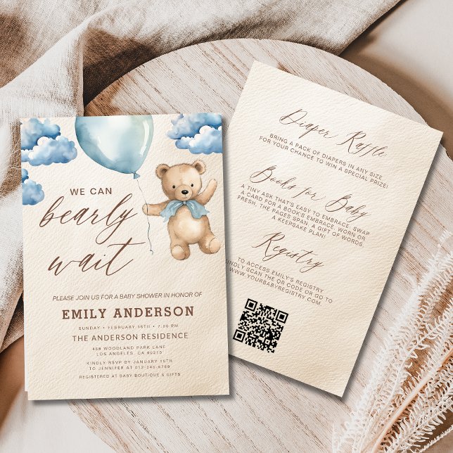 All in One Bearly Wait Blue Boy Baby Shower Invitation (Creator Uploaded)