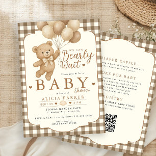 All in one bearly wait brown bear baby shower invitation
