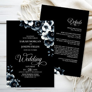 All in One Black and White Floral Wedding Invitation