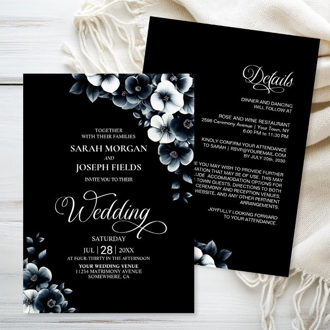 All in One Black and White Floral Wedding Invitation (Creator Uploaded)