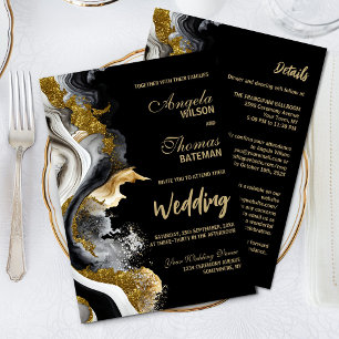 All In One Black Gold Agate Marble Wedding Invitation