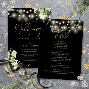 All In One Black Gold String Lights Floral Wedding Invitation