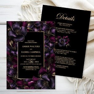 All in One Black Purple Pink Floral Wedding Invitation
