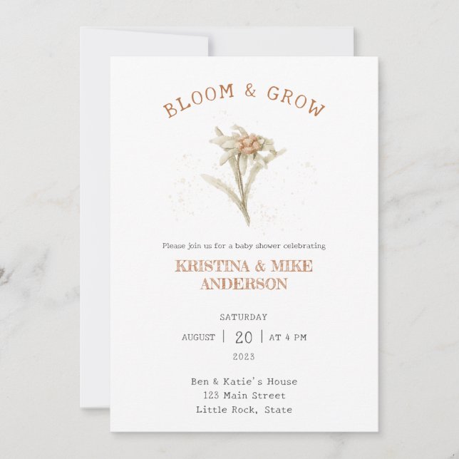 All-in-One Bloom and Grow Edelweiss Baby Shower Invitation (Front)