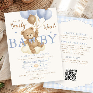 All in one blue bear balloon boy baby shower invitation