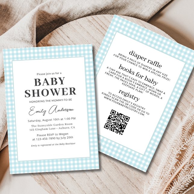 All in One Blue Gingham Baby Boy Shower  Invitation (Creator Uploaded)