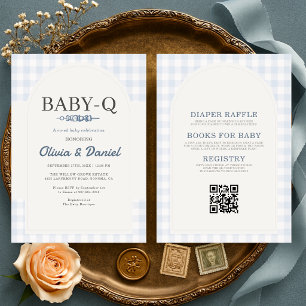 All in One Blue Gingham BBQ Baby-Q Baby Shower  Invitation