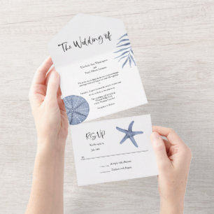 All in One Blue Nautical Watercolor Wedding Invite