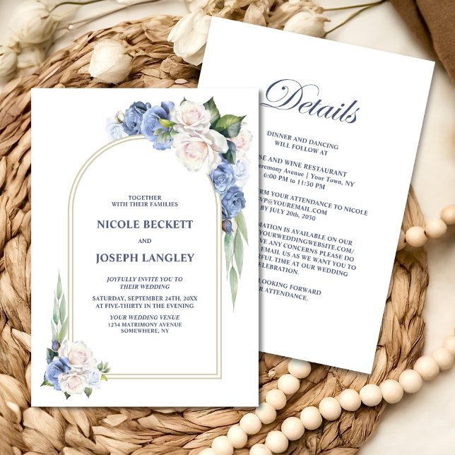 All In One Blue White Floral Arch Wedding Invitation (Creator Uploaded)