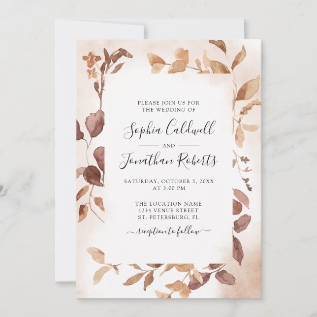 All in One Boho Dusty Rose Eucalyptus Wedding Invitation (Front)