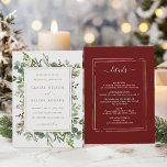 All In One Botanical Christmas Gold Wedding Invitation<br><div class="desc">This Christmas wedding invitation features painted watercolor red berries,  pine branches,  eucalyptus,  green leaves,  and a faux gold rectangle frame. Save paper by including the details and RSVP on the back of the wedding invitation. For more advanced customization of this design,  please click the "Customize Further" link!</div>