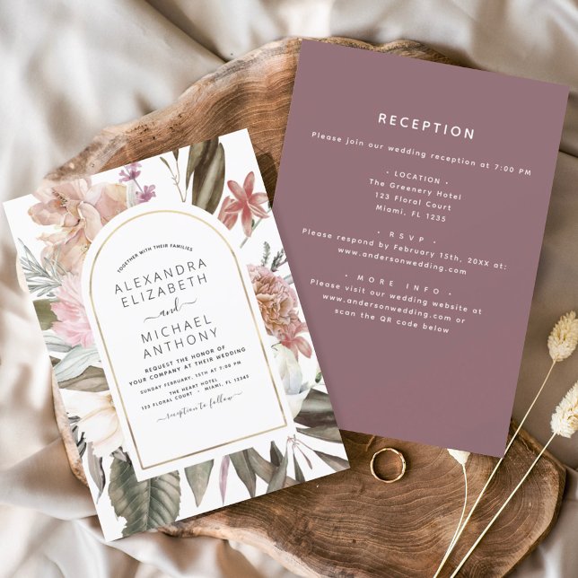 All in One Burgundy Boho Floral Wedding Invitation (Creator Uploaded)