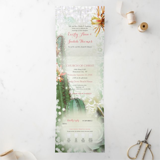 All In One Cactus Succulent Wedding Invitation (Inside)