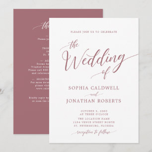 All in One Calligraphy Trendy Dusty Rose Wedding Invitation