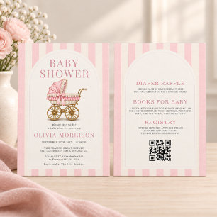 All in One Carriage Pink Bow Girl Baby Shower Invitation