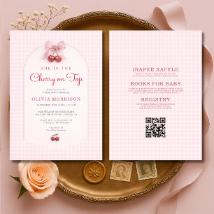 All in One Cherry on Top Bow Baby Shower Invitation