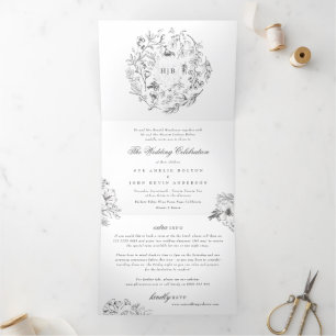All In One   Classic Botanical Florals Wedding Tri-Fold Invitation