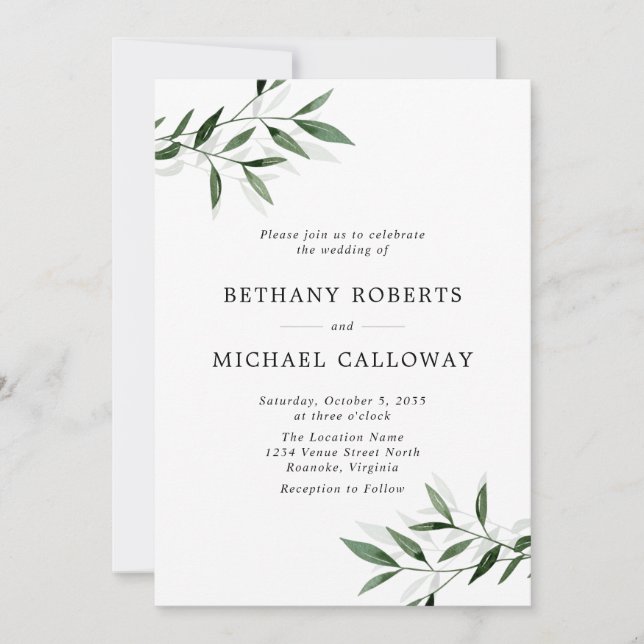 All in One Delicate Eucalyptus and Shadow Wedding Invitation (Front)