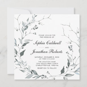 All in One Delicate Winter Wreath Square Wedding I Invitation