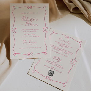 All In One Dusty Pink Hand Drawn Wedding Invitation