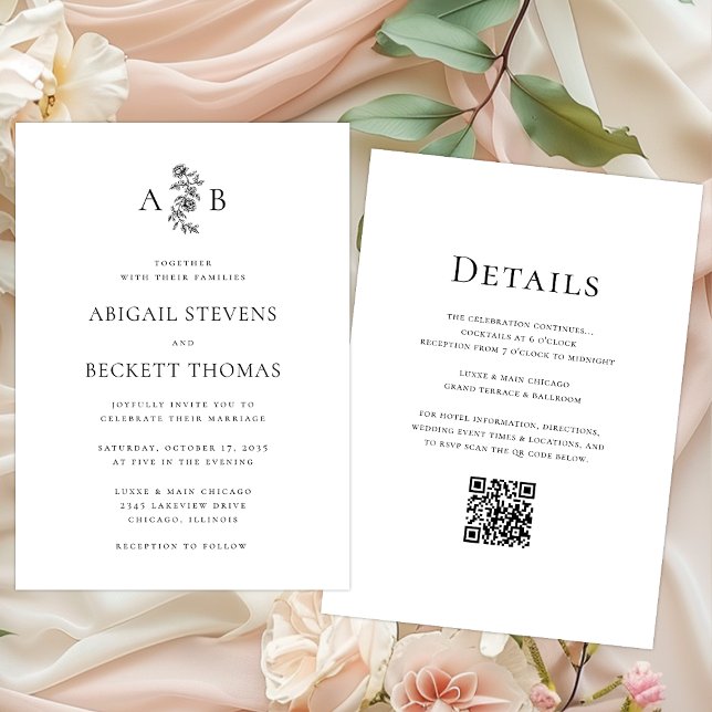All In One Elegant Botanical Monogram Wedding Invitation (Creator Uploaded)